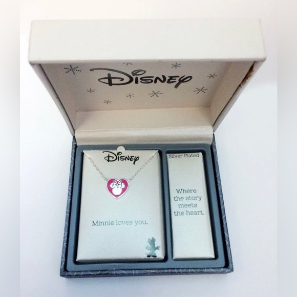 NEW Disney Engraved "Minnie Loves You" Silver Plated Enamel Pink Heart Necklace - Picture 4 of 6